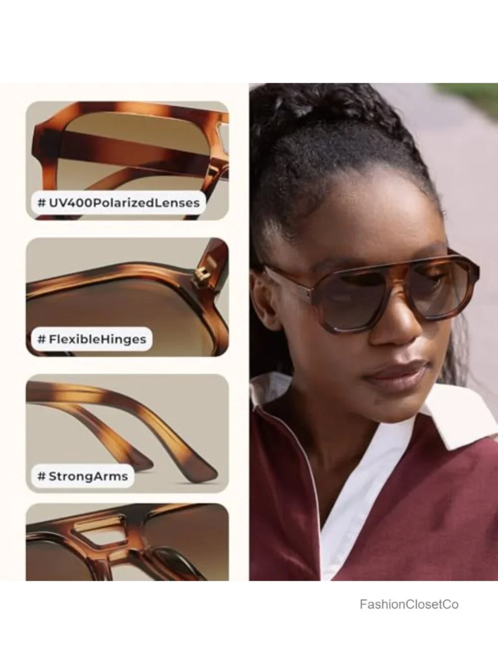 Polarized Square Aviator Sunglasses for Women Men UV400 Protection Retro